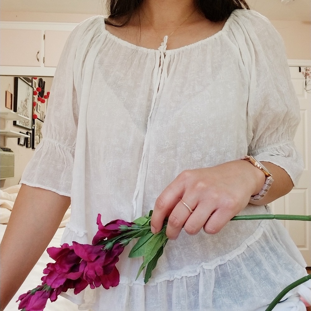 Denim And Supply Ralph Lauren Peasant Ruffled Cream White Floral Blouse Xsmall